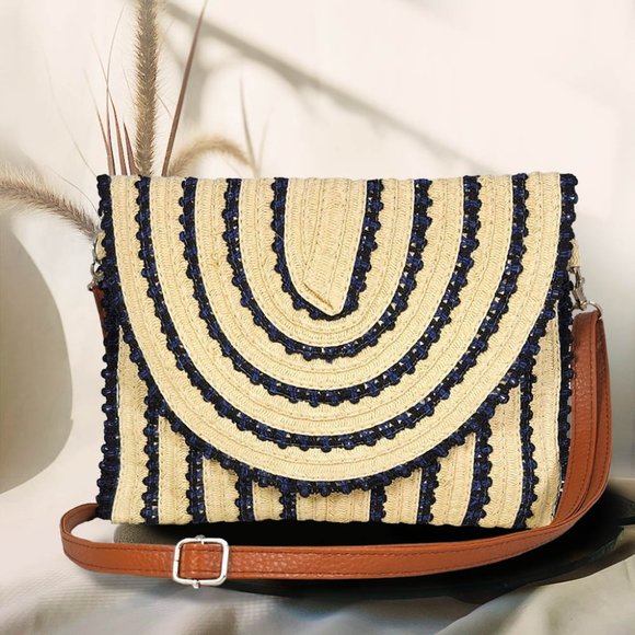Handbags - Lace Trimmed Straw Clutch / Crossbody Bag